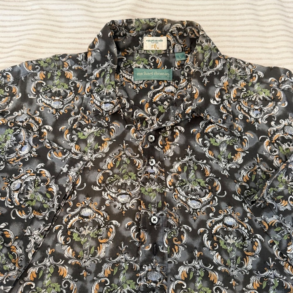 Michael Thomas Shirt Large Abstract Floral‎ Egyptian Cotton Vintage